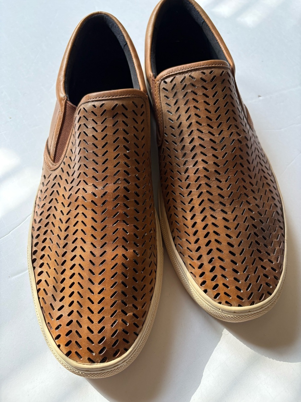 Banana Republic Perforated Leather Slip-On Loafers - Tan Brown